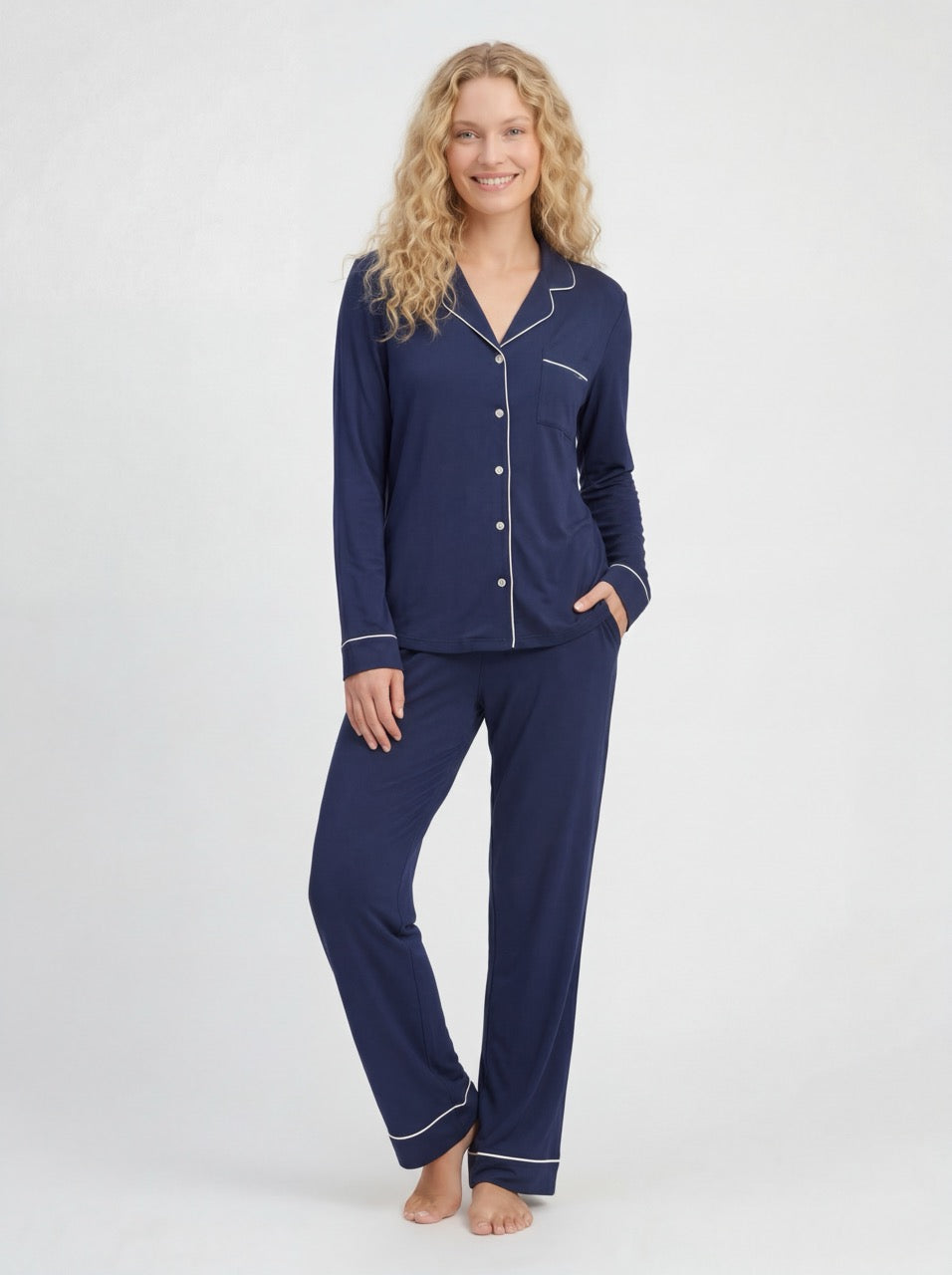 Marineblauwe bamboe pyjama